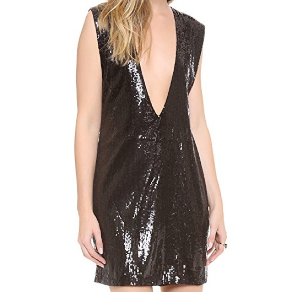 Black sequin mini dress deep v plunge